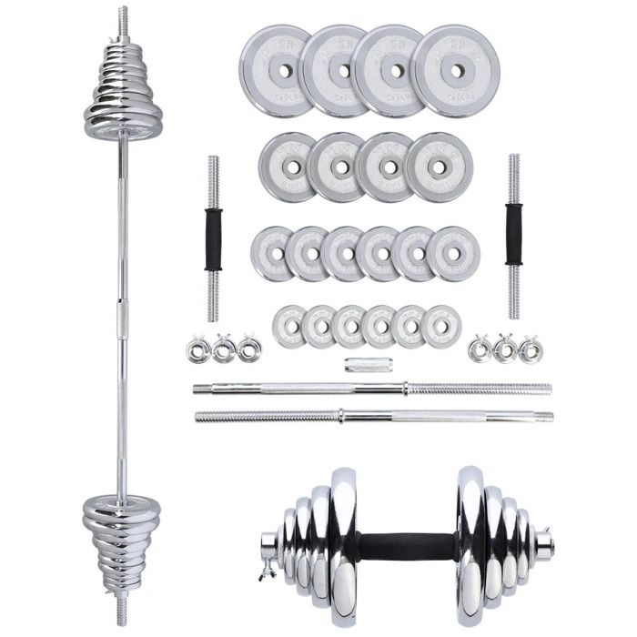 Softee Barre à Haltères 45 Cm – 2 Fixations Ressort, Blanc, Pour Musculation