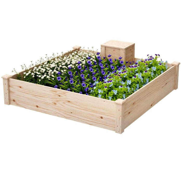Jardinière - Outsunny - avec bac à compost - design à fond ouvert - pour légumes fleurs - en bois - 123 x 123 x 255 cm bois naturel