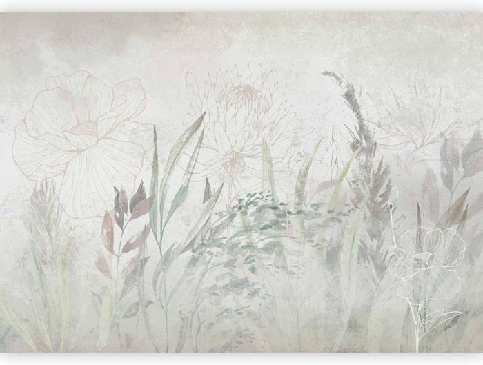 Papier peint panoramique Boho feuilles gazon plantes fleurs 350x256 cm ...