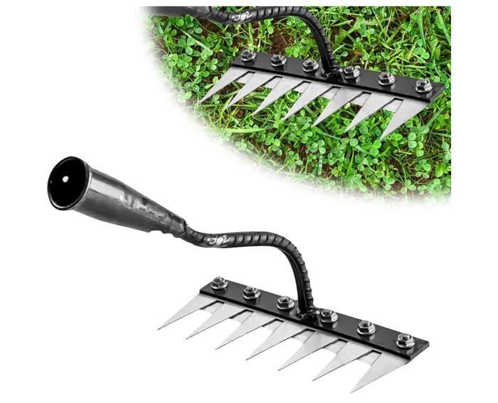 Râteau à Désherber 6 Dents - Acier Allié, Manche Amovible - Pour Jardin, Pelouse, Décompactage Sol - Outil De Jardinage Durable