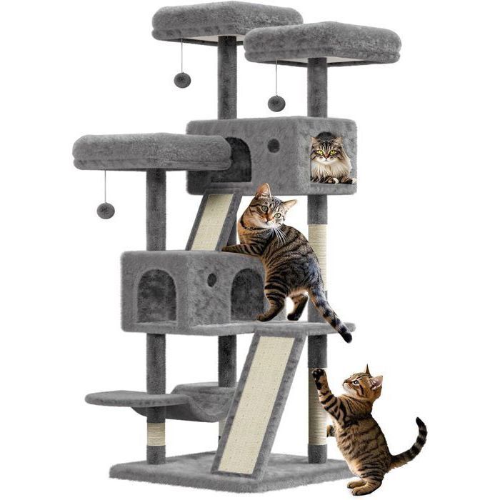 Meilleurs prix pour Arbre à Chat pour Chats dIntérieur Arbre à Chat avec Griffoir59 X 59 X 167.6 CM GRIShamac panier 3 niches