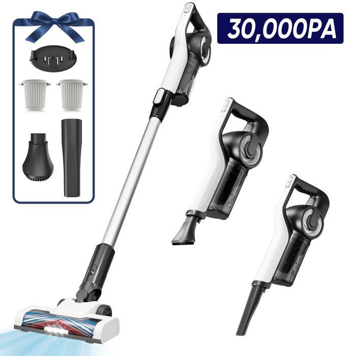 LAMZIEN V9 - Aspirateur Balai Sans Fil - 30000PA/5*2200mAh/40min d'autonomie-Filtration Efficace-Balai Motoris&eacute; avec Phares LED
