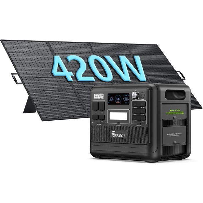 FOSSIBOT F2400 2048Wh 2400W Portable Générateur Electrique LFP Centrale Électrique -Garantie de 5 ans + SP420 Panneaux Solaires-Noir