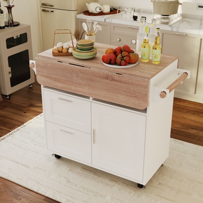 Chariot De Cuisine Mobile Avec Plan De Travail - Armoire, Tiroir, étagères à épices, 4 Roues - 82x50x92 Cm, Noir Ou Blanc - 1