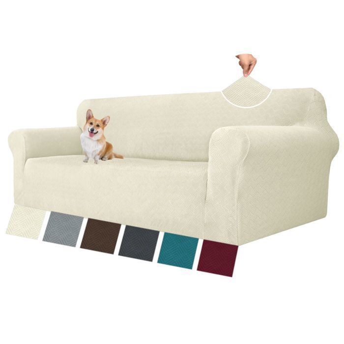 Extensible Housse De Canapé 3 Places Universelle Housse Canapé avec Accoudoirs Sofa Cover Lavable Antidérapante Beige