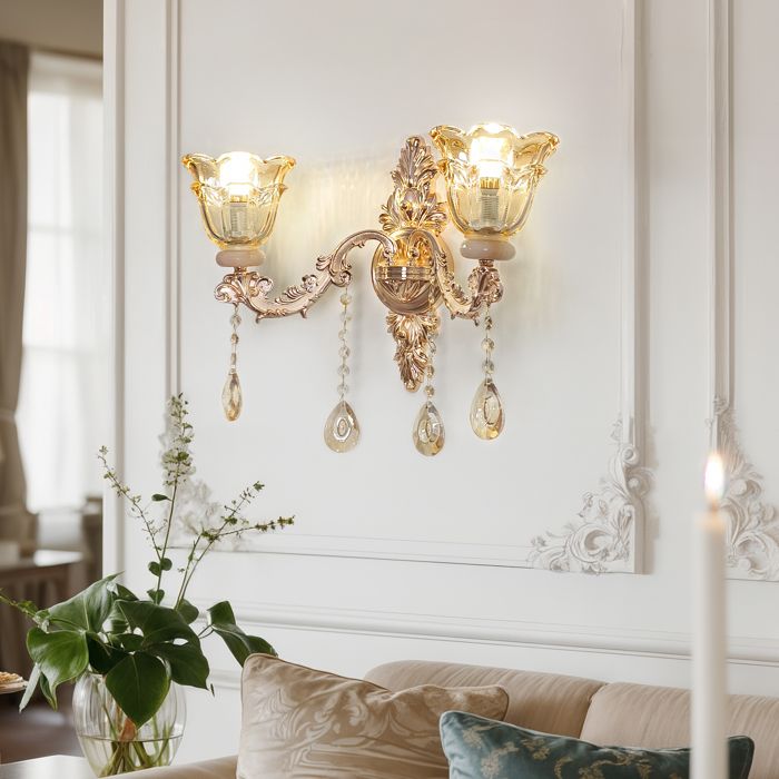 Applique Murale Intérieure Vintage - lampe murale Luxe en Verre de Cristal appliques murales avec 3 Températures de Couleur LED