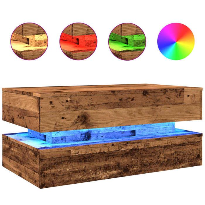 Table de salon Bois - Armoire basse Table basse avec lumières LED vieux bois 90x50x40 cm@EU29294960
