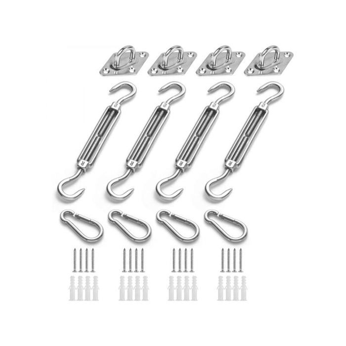Tendeur Voile Ombrage Kit De Fixation Voile D'ombrage, Kit De Montage Pour Voile Solaire Fixation Toile Ombrage Fixation Pour Triangle Et Carre Rectangle Acier Inoxydable 316 De Qualite Marine M5 24 Pcs