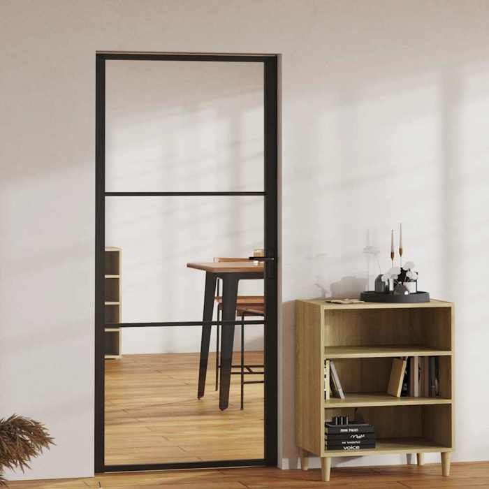Porte intérieure - vidaXL - Verre ESG et aluminium - 93x2015 cm - Noir