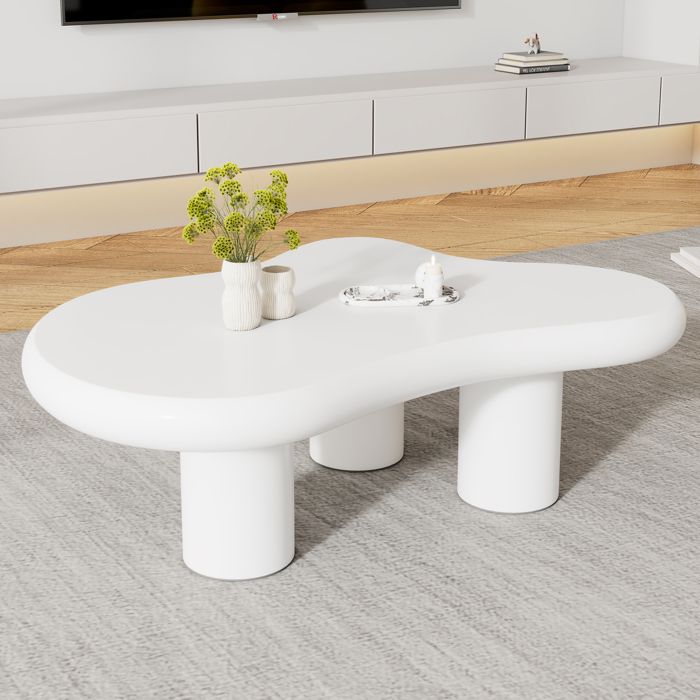Table basse 97x67x32 cm - MDF+pvc - forme nuage - blanc