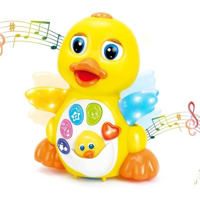 Jouet Musical Bébé Canard 6-18 Mois Jouet Rampants avec Musique et Lumières Jouet Bébé Interactif jouet de canard YYV