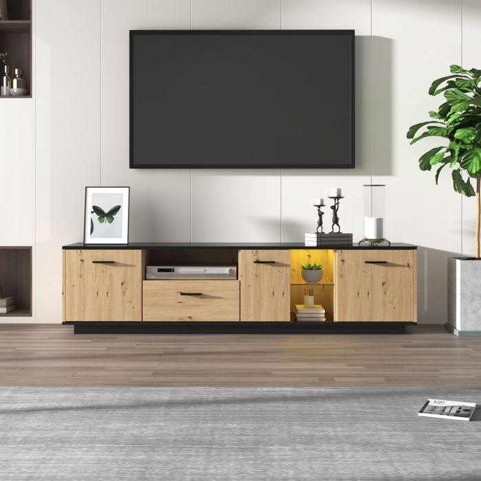 Meuble TV 180cm avec lumière LED à couleurs changeantes - 3 grands compartiments - Blanc | Leroy Merlin Meuble TV 180cm avec lumière LED à couleurs changeantes - 3 grands compartiments - Blanc | Leroy Merlin