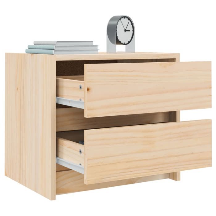 Table de chevet en bois de pin massif - WIENS - 40x31x355 cm - Brun - 2 tiroirs - Style Scandinave Moderne