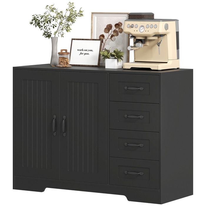 Buffet Salon Commode Moderne Meuble de Rangement avec 2 Portes et 4 Tiroirs Buffet Salle à Manger et Cuisine 105x40x76 cm Noir