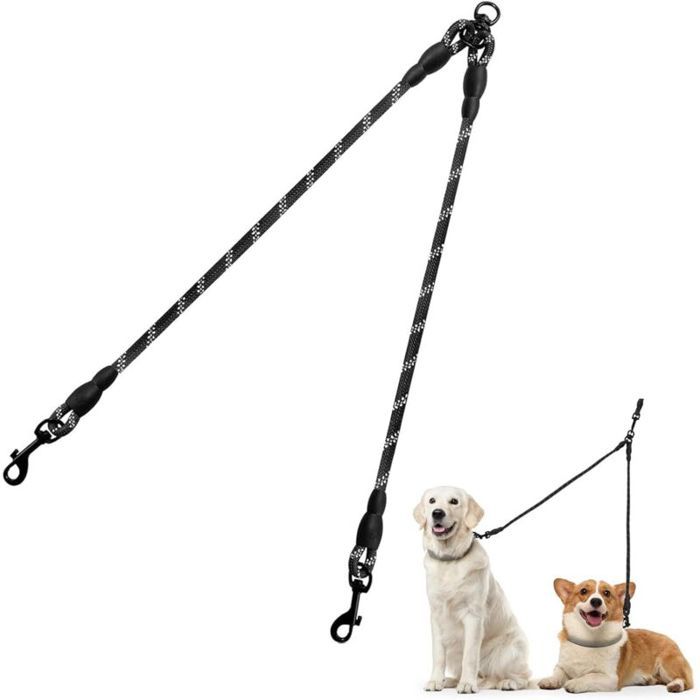 Meilleurs prix pour Double laisse noire anti-embrouillage corde d’escalade séparateur pour deux chiens toutes tailles .