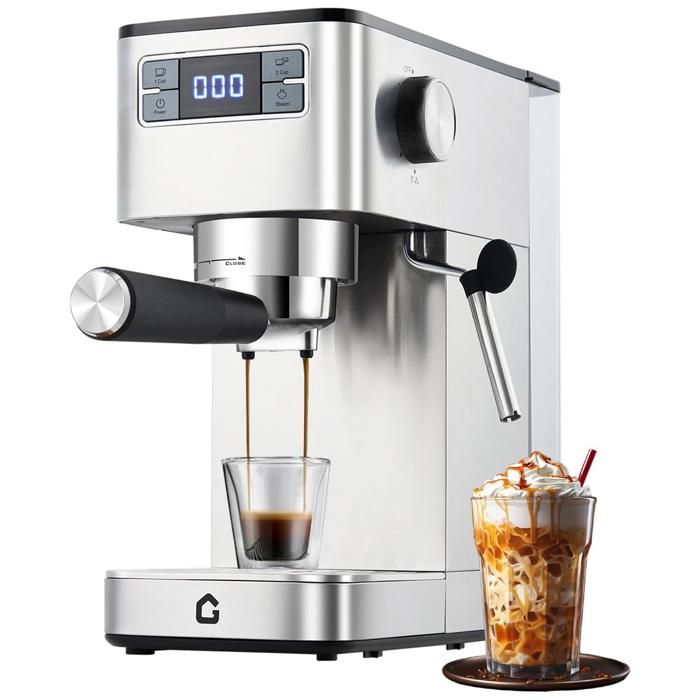 Machine à Expresso Garvee 20 Bars Porte-Filtre avec Mousseur à Lait Thermobloc Eau Chaude Indicateur de Détartrage Compacte - Garvee