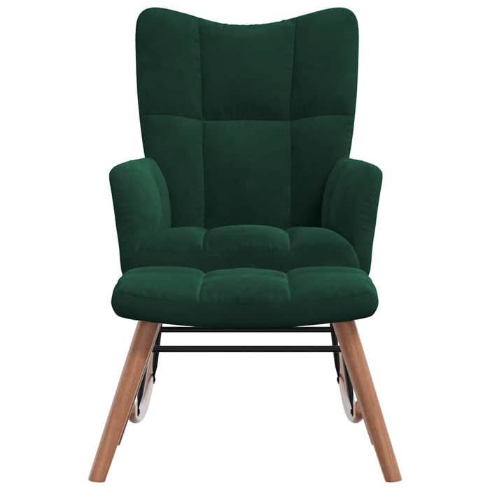 Fauteuil Allaitement - Vert - Chaise à bascule - Rocking Chair - avec repose-pied - Vert foncé Velours 61x78x98 cm F1491