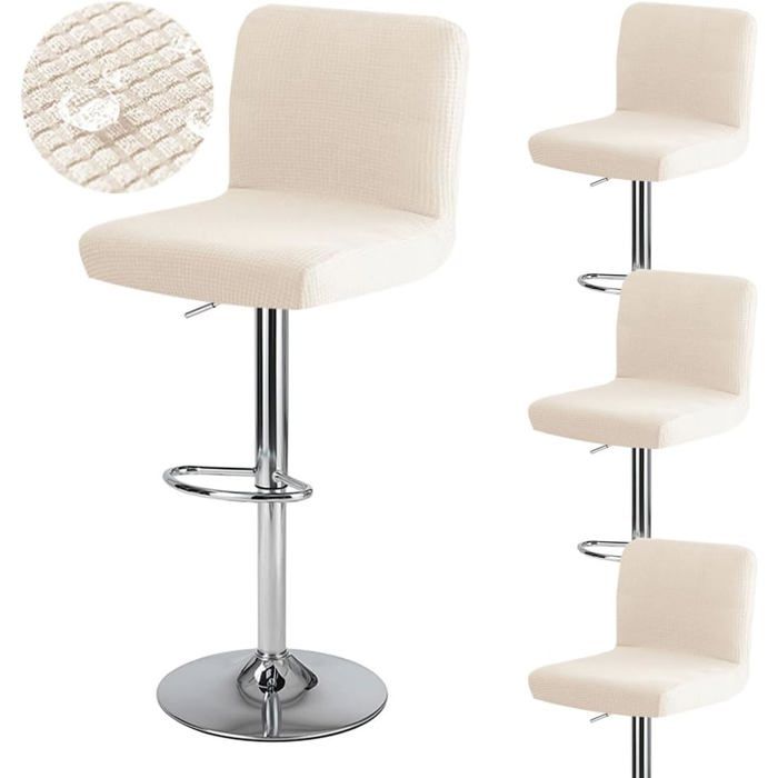 Housse de Tabouret de Bar Extensible pour Chaise de Salle à Manger - Pivotante avec Dossier Imperméable et Lavable - 4 Pièces Beige