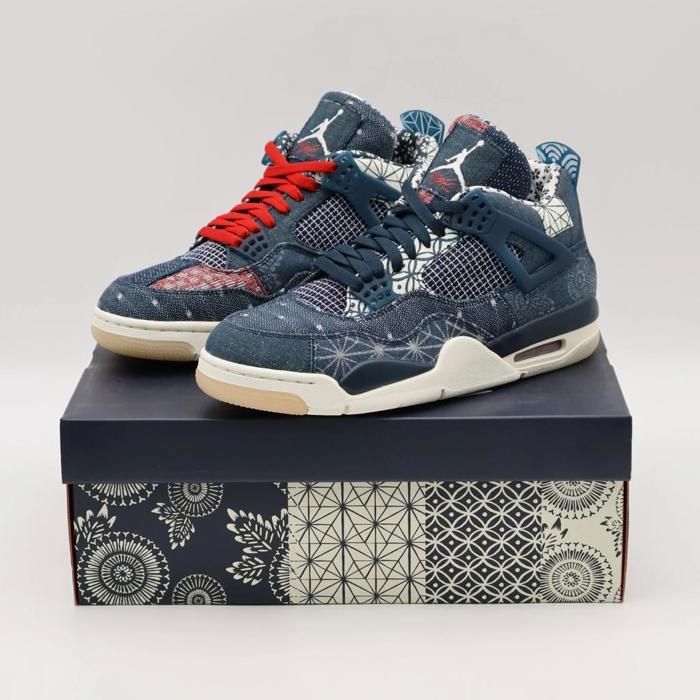 CHAUSSURES DE BASKET-BALL CW0898-400 Nike Air Jordan 4 SE Sashiko Deep Ocean Sail Cement Fire Red (Mens)