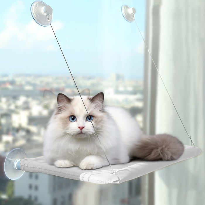 Hamac Chat Fenêtre Blanc 54x30cm Étagère Murale Inclinable jusquà 25kg Lit pour Bronzer VITDIPY