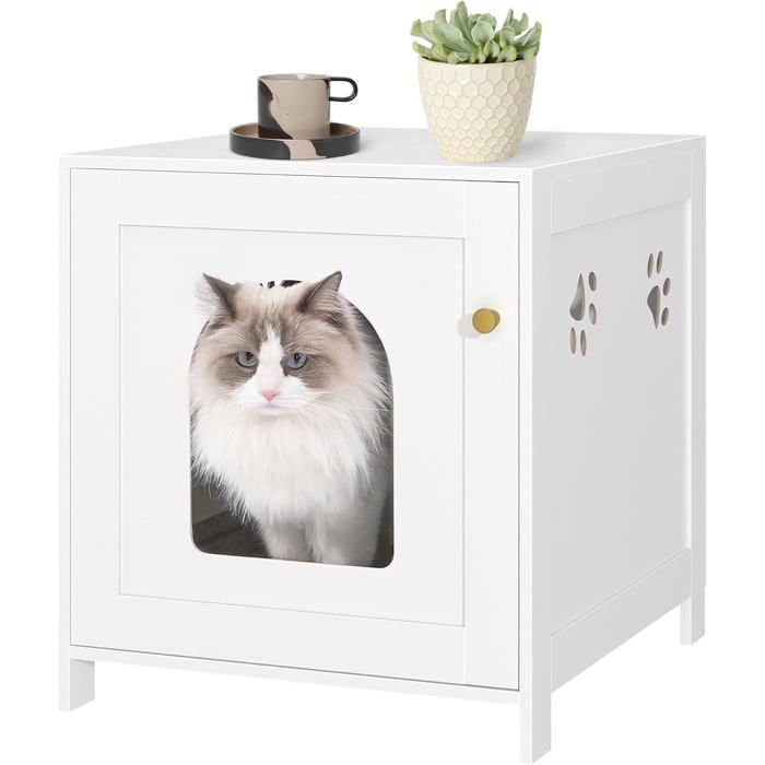 Armoire à Chats - Meuble de Litière Caché en Bois Blanc - Pour Salon Chambre Référence CB82213X