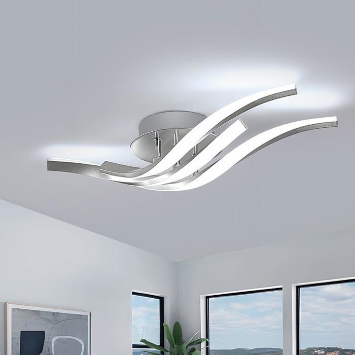 Plafonnier LED 3 Lumières Lampe de Plafond LED Moderne Argent Luminaire 24W 1920LM Plafonnier Vagues 3-ondaled-6500k LUSTRE