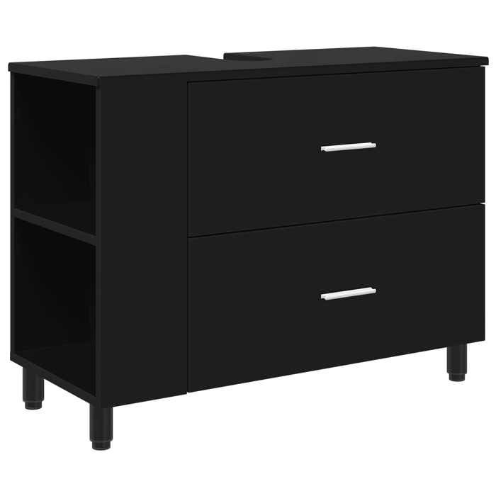 Meuble vasque - Unité de vanité de salle de bain - vidaXL - bois dingénierie - noir - 80 x 35 x 60 cm - 2 tiroirs - 1 étagère 56972