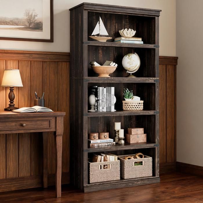 Bibliothèque 5 niveaux – Hauteur 171 cm – Étagère 80 cm – Style fermier – Pour livres décoration – Vintage