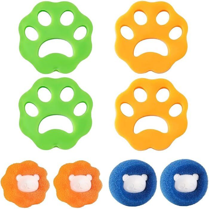 Ensemble de 8 Boules Anti Poil pour Machine à Laver Attrape Poils Réutilisable pour Vêtements et Literie Élimine les Poils