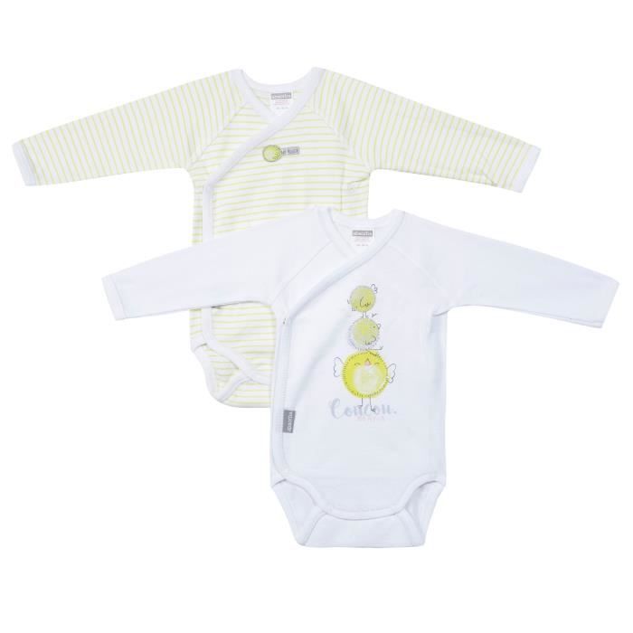 Lot De 2 Bodies Cache Cœur Manche Longue Mixte Absorba 100 Coton Naturel Blanc Et Jaune Coucou Mon Poussin Cdiscount Puericulture Eveil Bebe