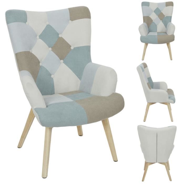 poufs fauteuils et chaises - fauteuil patchwork - helsinki - l 66 x p 72 x h 99,5 - bleu