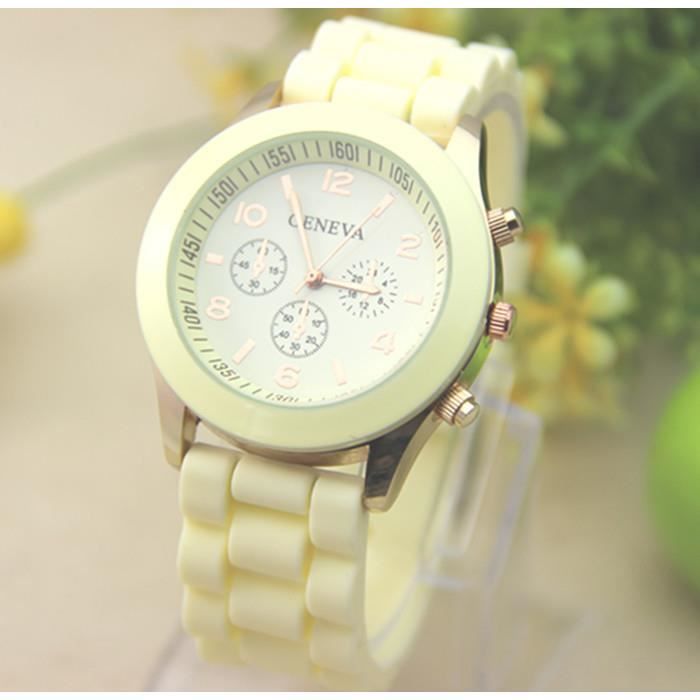 Montre Femme Genève à Cadran Chevron Cristal - Bracelet Silicone Multi-couleur, Neuve