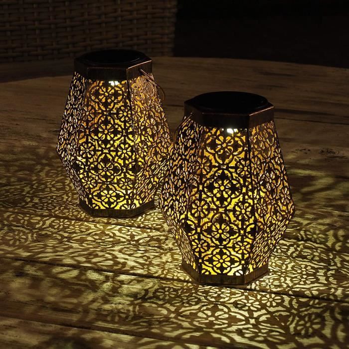 lanterne solaire pour extérieur hexagon - gadgy - lot de 2 - décoration de jardin - métal couleur cuivre