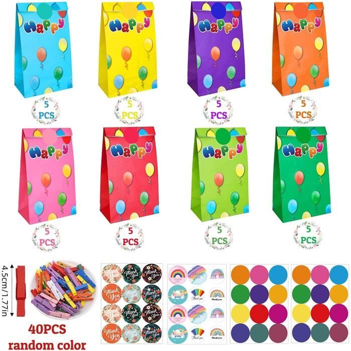 14 Pièces Sacs Anniversaire Enfant Avec 15 Autocollants - Sacs Cadeaux Papier Kraft Thème Fête