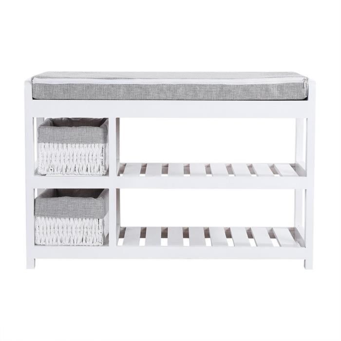 Banc Etagere A Chaussures 2 Niveaux Avec Coussin Rembourre Et 2