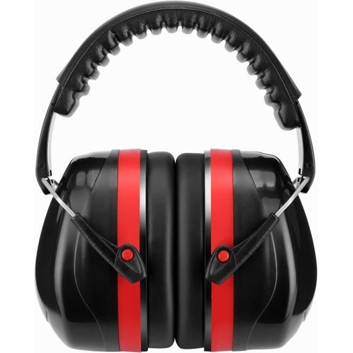 Casque Antibruit Pliable SNR 32dB Protection Auditive EM-5002B Oreille Défenseur Noir et Rouge