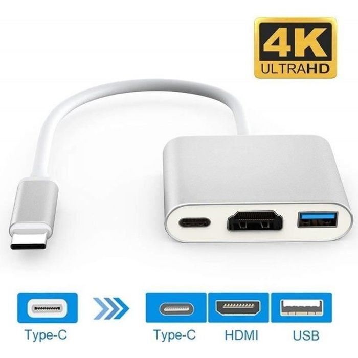 Adaptateur de câble USB Type C vers HDMI HDTV 4K convertisseur compatible  intelligent pour Mac PC