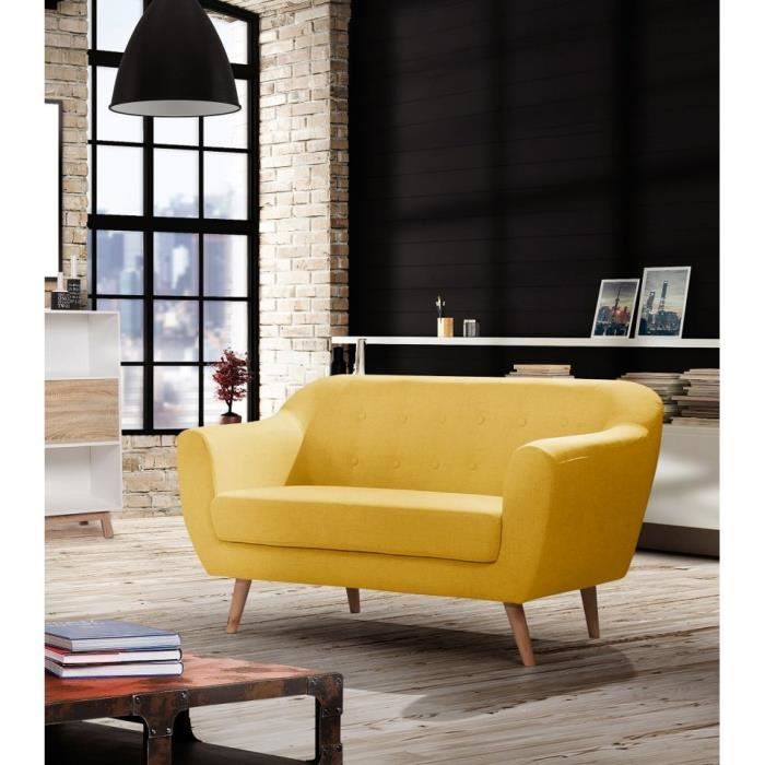 canape 2 places fixe leonardo tissu jaune cdiscount maison