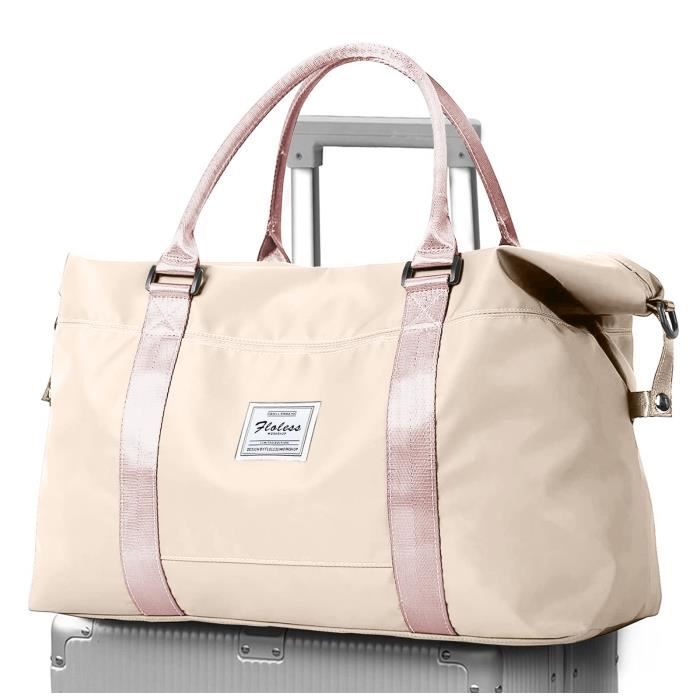 Beige - Sac de voyage pliable avec manche à roulettes pour femme