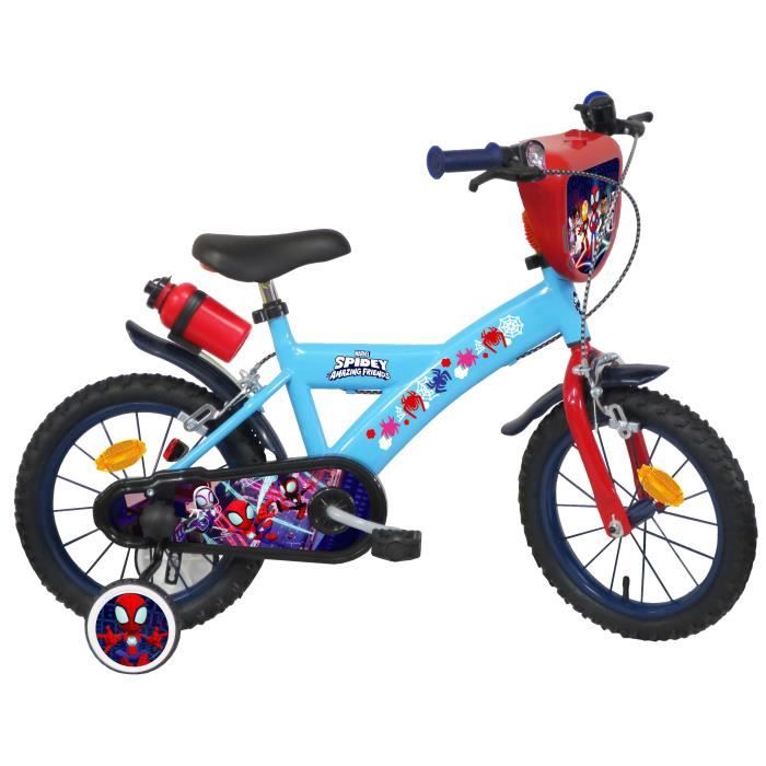 Vélo enfant 14'' Garçon SPIDEY et ses amis pour enfant de 90 cm à 105 cm équipé de 2 freins, plaque avant, stabilisateurs