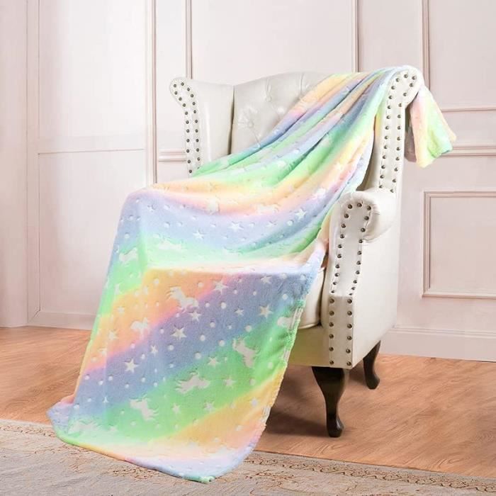 Couverture Licorne Lumineuse Pour Enfants - Doudou Arc-en-Ciel Qui Brille Dans Le Noir - Cadeau Anniversaire
