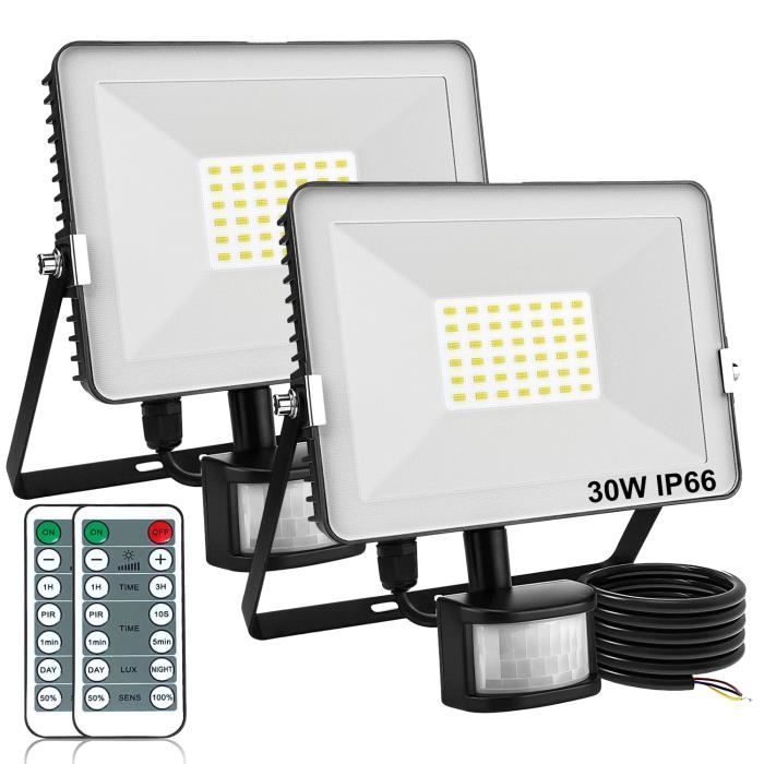Projecteur LED extérieur avec détecteur de mouvement - Lot de 2 - 30W -  IP66 étanche - Blanc - DASINKO