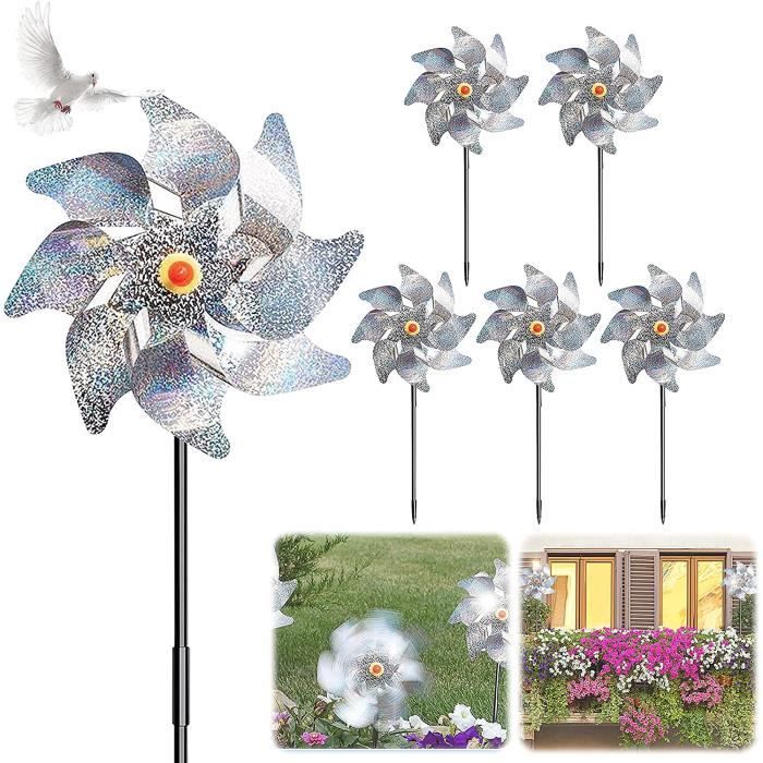 Répulsif Oiseaux, 10 PCS Anti-Oiseaux Réfléchissant Moulin à Vent