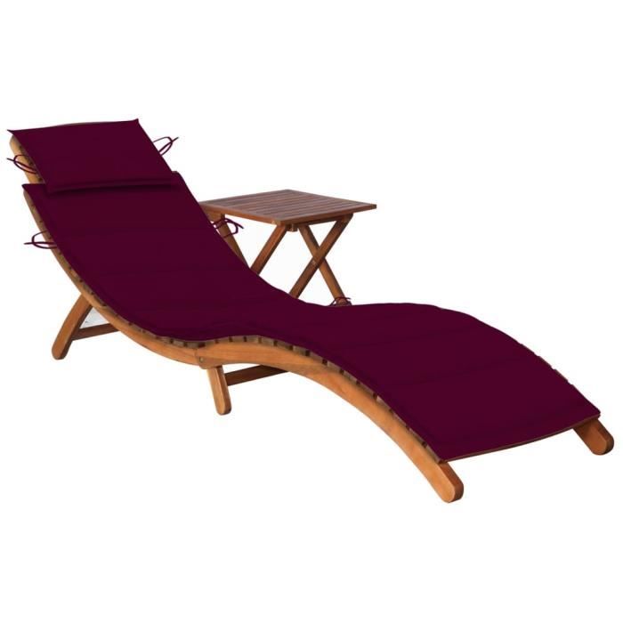 NEUF CHAISE LONGUE - TRANSAT - BAIN DE SOLEIL avec table et coussin Bois dacacia®9600
