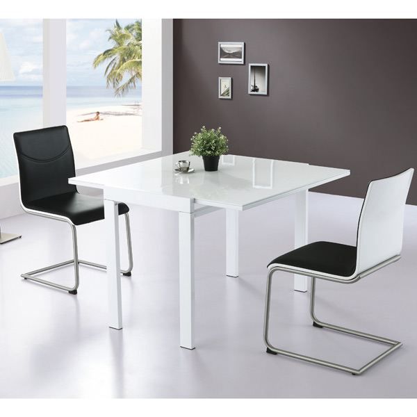 Table Extensible Carree 4 Places Mdf Blanche Achat Vente Table