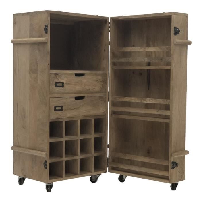 Bar Coffre Malle A Bouteilles En Bois Sur Roulettes 110 Cm X 54 Cm