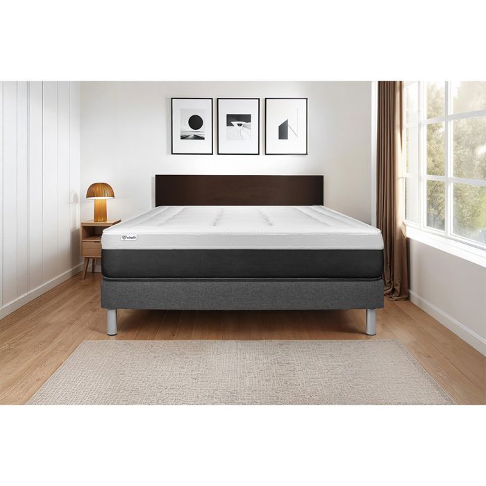 Ensemble Matelas Sommier 160x200 cm - Sommier Gris (en kit) - Vital Form Gris
