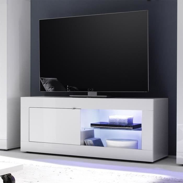 Meuble Tv Lumineux Blanc Laque Design Ariel L 140 Cm Avec L 140 X