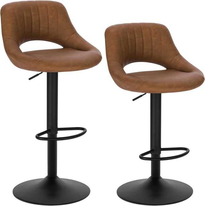EUGAD Lot de 2 Tabouret de Bar Rotatif à 360 °réglable en HauteurTabouret de Cuisine en SimilicuirBrun