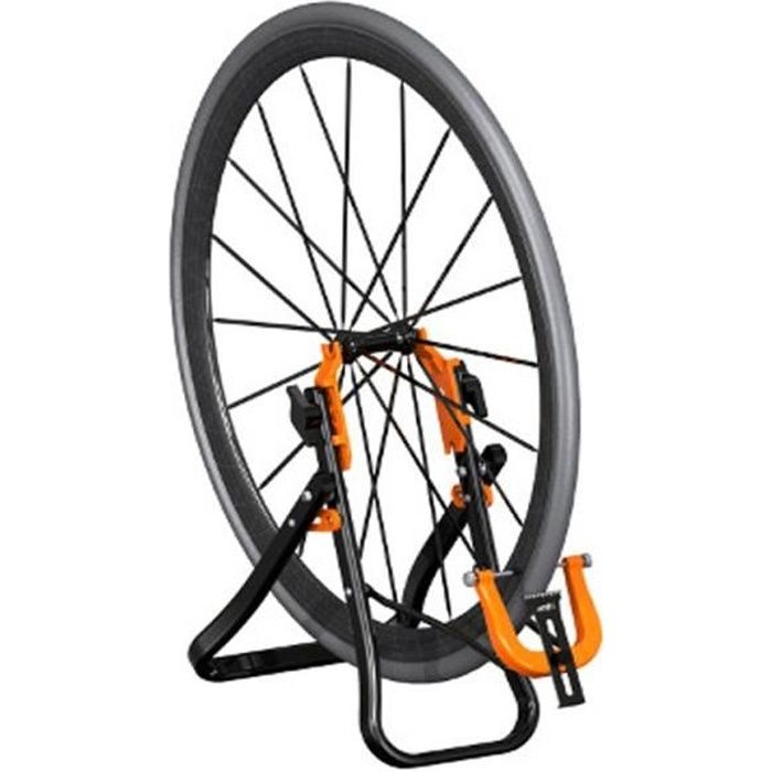 Pied de centrage pour roue vélo - Super B - TB-PF25 - Compatible 16 à 29 pouces - Noir et orange